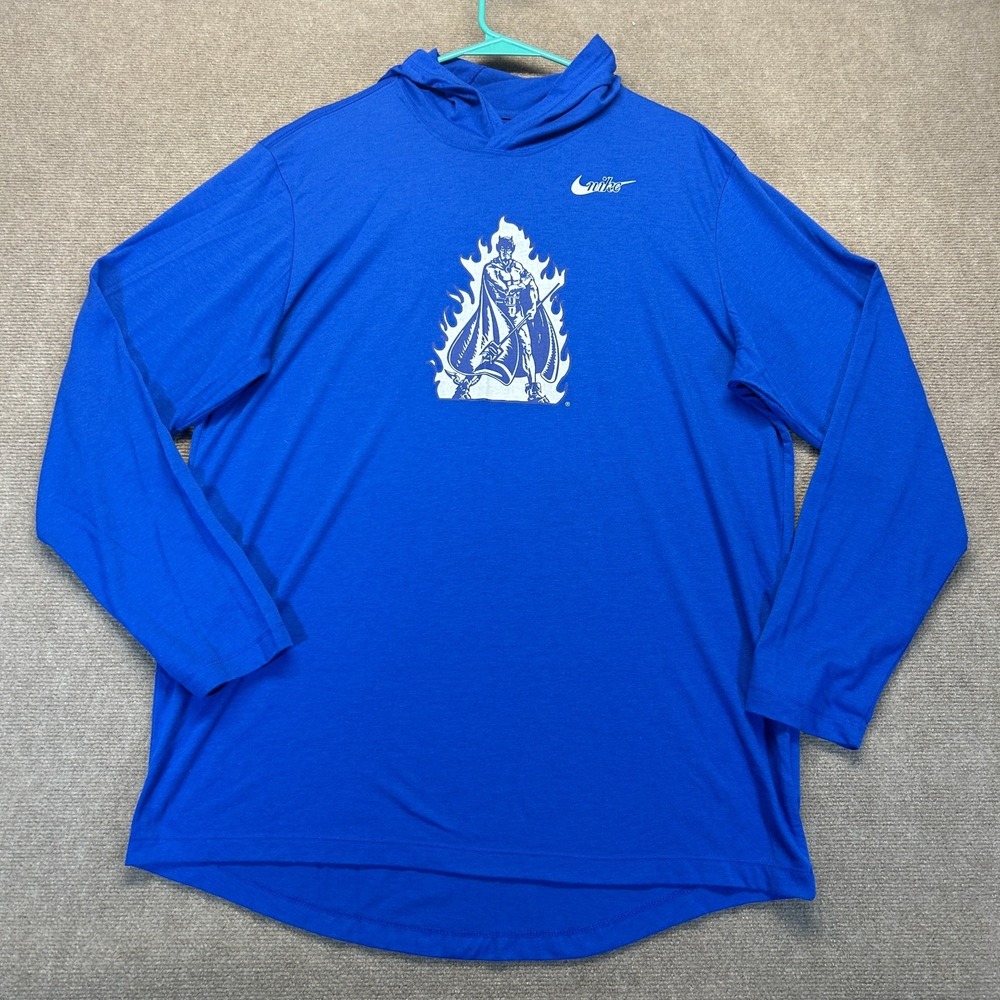 Duke Flaming Blue Devil Hoodie Men's Large Nike Lightweight Pullover Rayon Blend